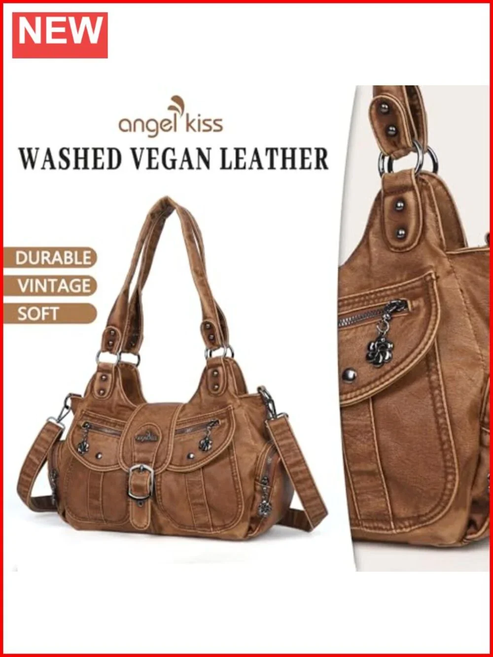 Vegan Leather Hobo Bag Tote Purse with Crossbody Strap